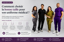 Uniforme médical bleu Kral pour professionnels de santé avec guide d'entretien et conseils de lavage pour préserver le tissu.
